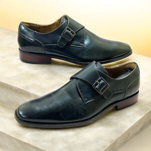 Florsheim Ravello Mens 9.5M Black Leather Monk Strap Dress Shoe Plain Toe Loafer